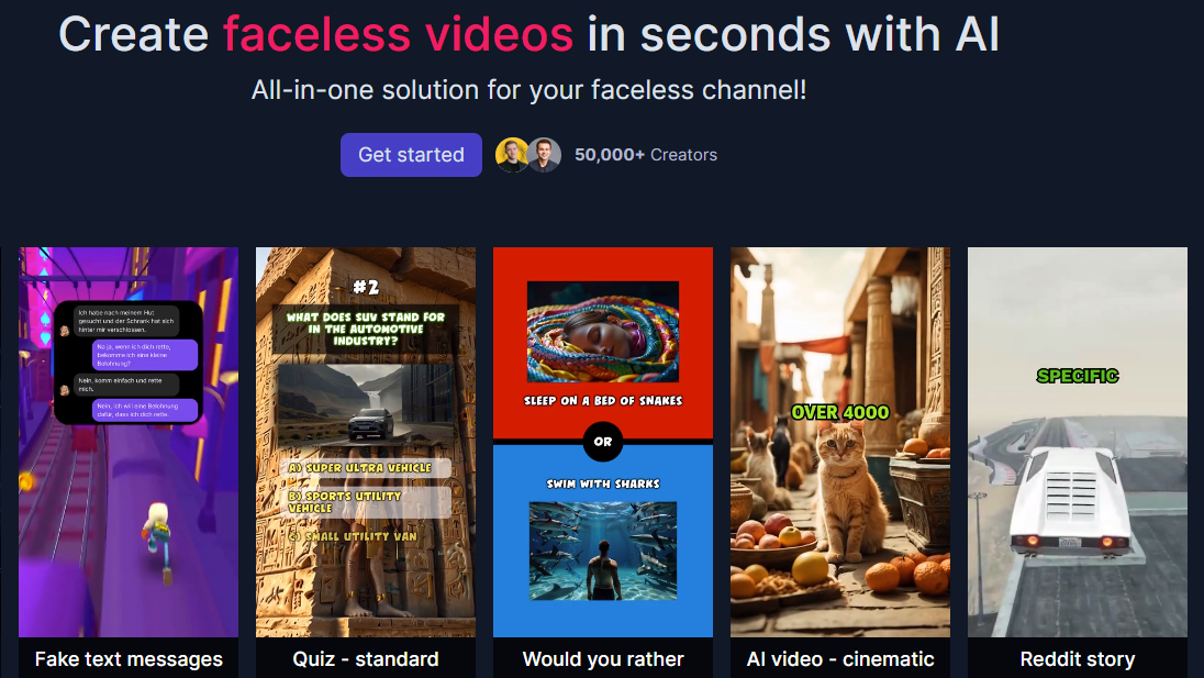 Create faceless videos in seconds with AI All-in-one solution for your faceless channel!