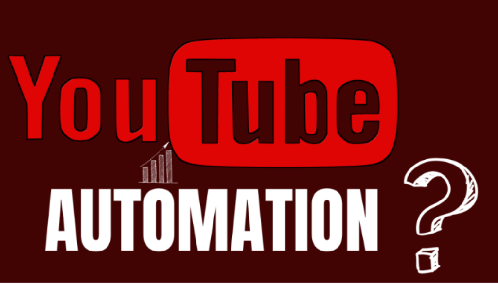 a red and white logo with YouTube Automation text